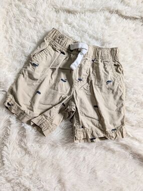 Carter's 100% Cotton Khaki Tan Whale Print Elastic Waist Shorts Toddler Size 2T